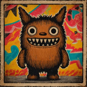 Stylized character  portrait of a mischievous designer toy creat...