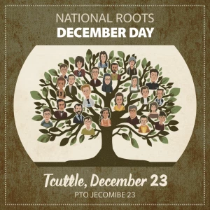 Banner states,
“National Roots Day
December 23”
(Realistic style...