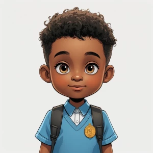 Draw an animated cartoon picture of a black boy child in school...