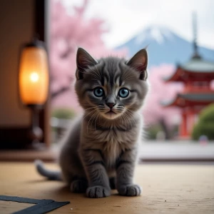 close-up adorable gray british shorthair kitten with big bright...