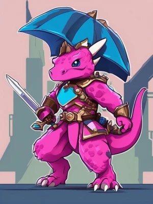 Make a stop motion with a character warrior in pink fluffy dino...