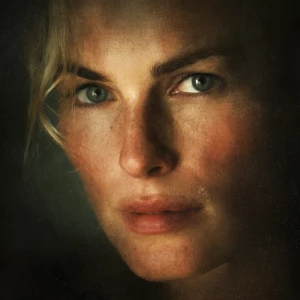 Ultra realistic big close-up portrait of Daryl Hannah, vintage 1...