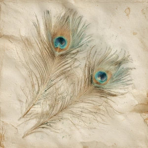 Only whisper-light peacock feather barbs (no eyes) brushing in f...