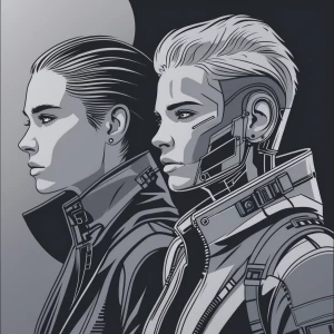 make 4 stencils of cyberpunk people with a transparent backgroun...