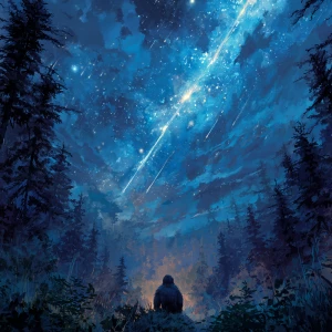 Illustrate a massive meteor streaking through the sky above a de...