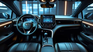 Ultra-realistic Toyota Corolla Grande 2026 interior view, leathe...