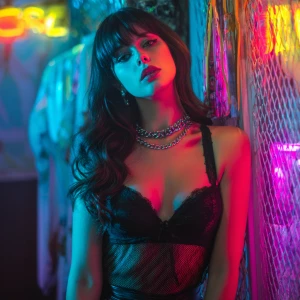 Noir neon femme-fatale aesthetic