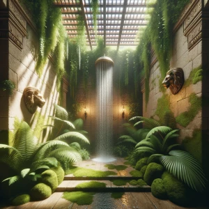Create an image featuring a lavish shower designed like a hidden...