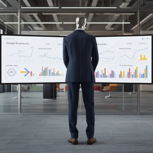 A highly stylized 3D render of a featureless human figure with n...