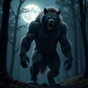 In the moonlit forest clearing,  a  lycan is been whatched while...