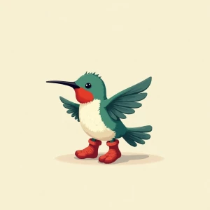 Cartoon hummingbird wearing fuzzy socks