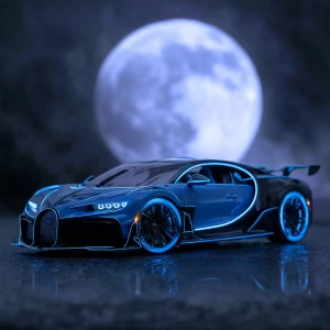 Neon blue glowing painted Bugatti w16 mistral, glows in the dark...