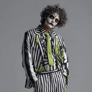 Generate a detailed image of a man in a Halloween-inspired outfi...