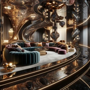 Gleaming with opulence, a plush space habitat crafted in luxurio...