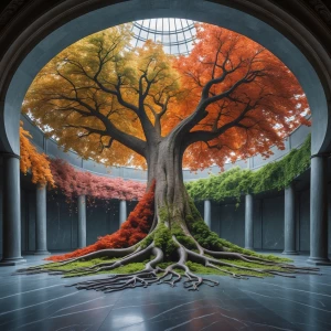 Indoor Tree of Seasons Room: At the center of the great hall, a...