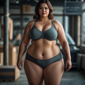 A women with hourglass figure curvy and thick thighs and arms