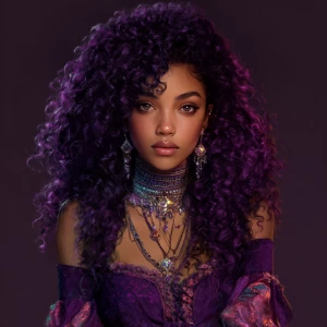 Create an image of an enchanting woman with luscious, cascading...