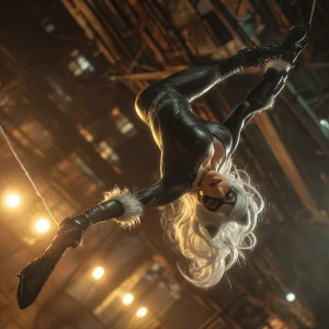 Felicia Hardy, Black Cat, performing a dramatic inverted acrobat...