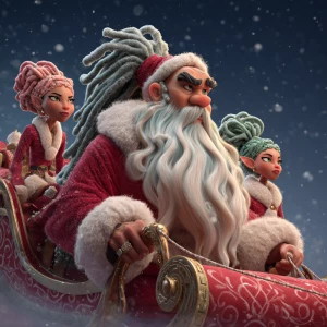 Generate an animated scene showcasing a stylish Santa Claus, dra...