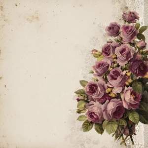 Victorian Mauve Rose Journal Page (Unlined, Side Bouquet Right)...