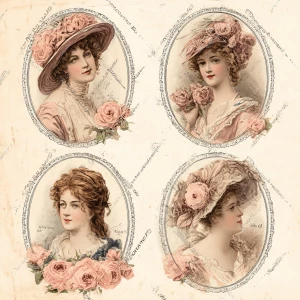 Victorian Mauve Rose Cameo Ladies – 4 Cards (Ornate Ovals)
Prin...