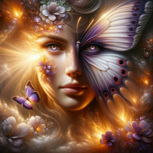 A woman with a Butterfly face.This internal luminosity gives the...