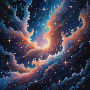 In the depths of a baroque luminescent space anomaly, swirls of...