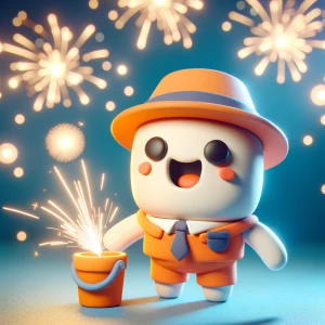 A simple clay character burning crackers .keep it clean and simp...