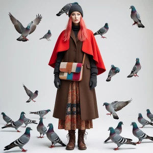 This image features a tall, slender woman with striking long red...