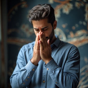 A man praying while his hands are folded
