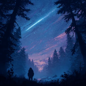 Illustrate a massive meteor streaking through the sky above a de...