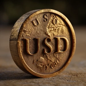 Generate a lifelike 3D image of a coin designed in a carton styl...