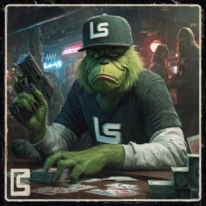 Create an image of a Grinch character with a muscular build. The...