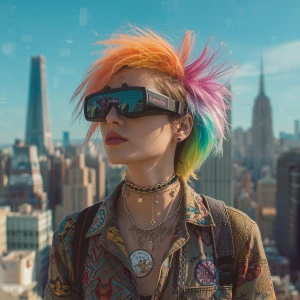 A quirky digital nomad, their wild hair a rainbow of constantly...