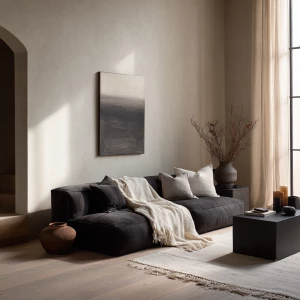 Create an editorial cinematic photograph of a Scandinavian monoc...