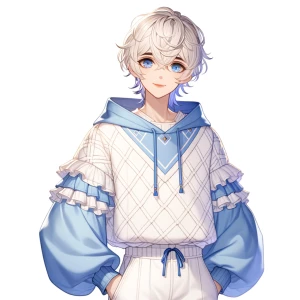 A charming and alluring femboy with striking white hair and capt...