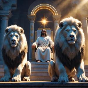 “A powerful, inspiring scene of Jesus sitting on a grand throne,...