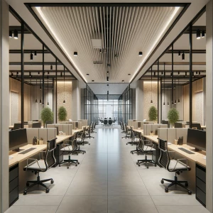 Ultra-realistic 3D render of a modern office interior based on a...
