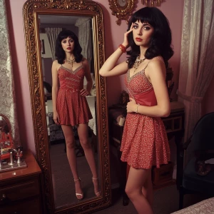 Generate a retro photo of a popular brunette on Prom Night in 19...