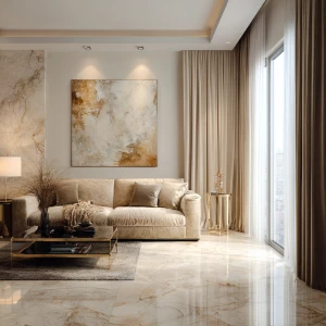 Ultra-realistic photo of a luxury living room in matching warm b...