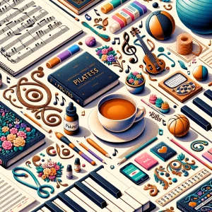 Create a knolling with the following objects: complicated piano...