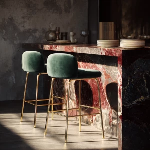 Create a visually striking scene featuring two velvet bar stools...
