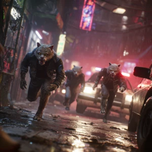 Humanoid gangster cats that look like humans and walk upright, s...