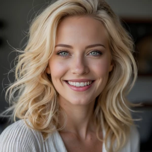 A blonde woman smiling at the camera