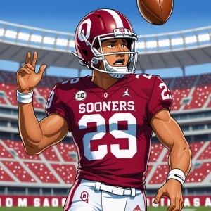 Create a highly detailed cartoon image of a football player wear...