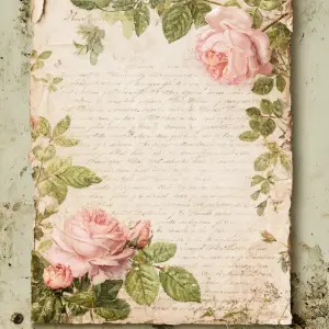 Shabby chic pink junk journal page, vintage handwritten French l...