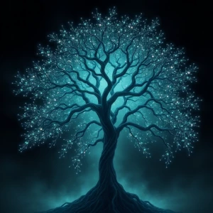 A hauntingly beautiful binary tree entity, its branches intertwi...