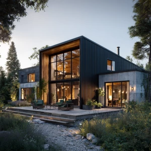 Create a modern Scandinavian luxury house exterior with inspirat...