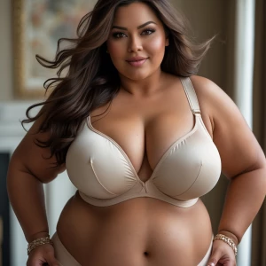 She has a richly curvaceous figure with a full, soft belly and g...