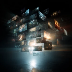 Cinematic Matrix”
Visual: Floating holographic screens showing...
